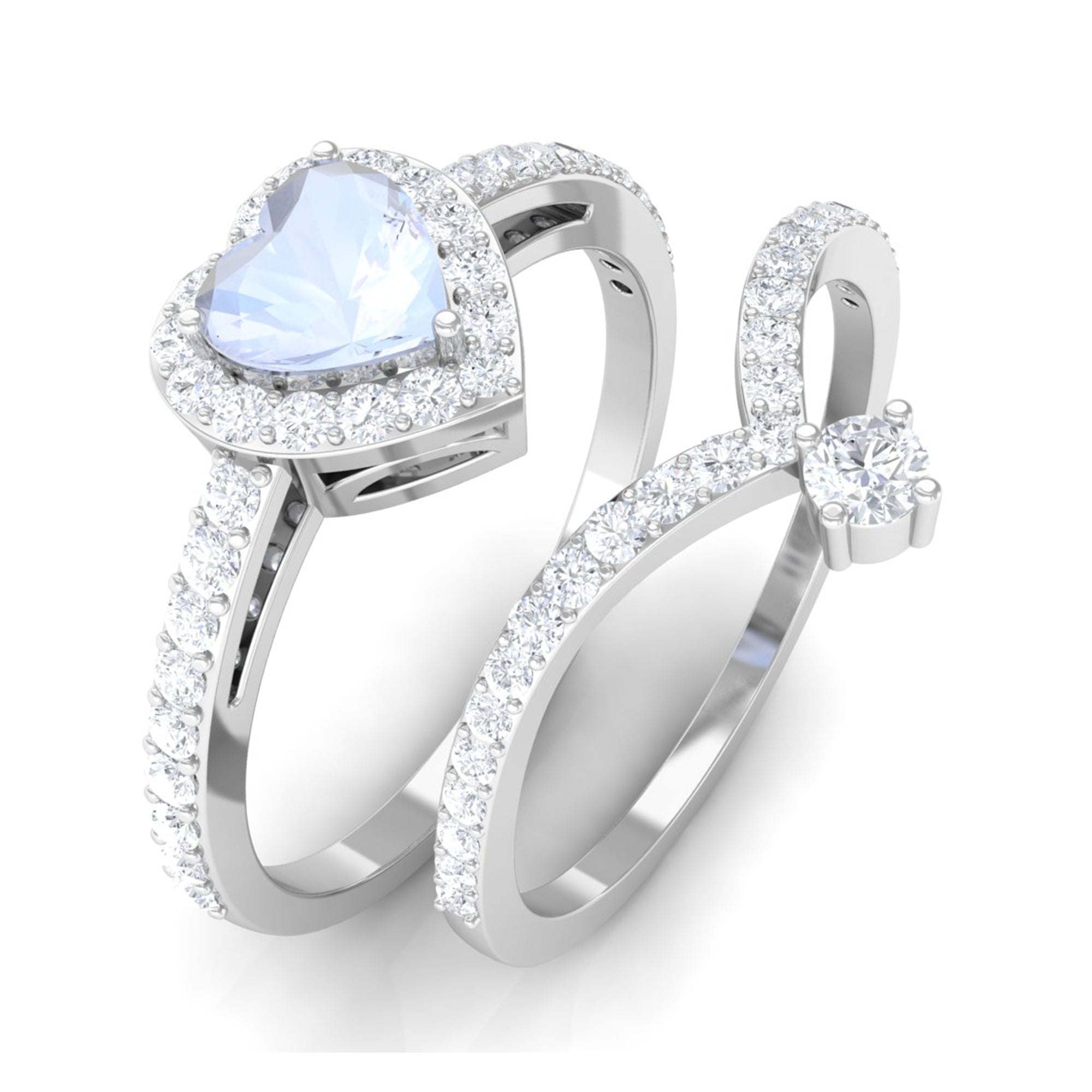 Genuine Moonstone Ring Set with Diamond Moonstone - ( AAA ) - Quality - Rosec Jewels