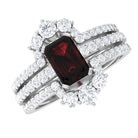 Octagon Cut Garnet Solitaire Engagement Ring Set with Diamond Garnet - ( AAA ) - Quality - Rosec Jewels