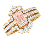 Emerald Cut Morganite Solitaire Trio Ring Set with Diamond Morganite - ( AAA ) - Quality - Rosec Jewels