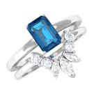 Octagon Cut London Blue Topaz Wedding Ring Set with Diamond London Blue Topaz - ( AAA ) - Quality - Rosec Jewels