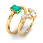 Octagon shape Emerald Wedding Ring Set with Diamond Emerald - ( AAA ) - Quality - Rosec Jewels