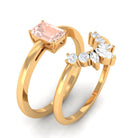 Emerald Cut Morganite Wedding Ring Set with Diamond Morganite - ( AAA ) - Quality - Rosec Jewels