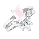 Octagon Cut Rose Quartz Wedding Ring Set with Diamond Rose Quartz - ( AAA ) - Quality - Rosec Jewels