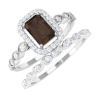 Octagon Cut Smoky Quartz and Diamond Designer Ring Set Smoky Quartz - ( AAA ) - Quality - Rosec Jewels