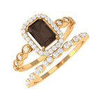 Octagon Cut Smoky Quartz and Diamond Designer Ring Set Smoky Quartz - ( AAA ) - Quality - Rosec Jewels