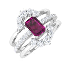 2.50 CT Real Rhodolite Solitaire Trio Ring Set with Moissanite Rhodolite - ( AAA ) - Quality - Rosec Jewels