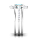 Aquamarine Solitaire Trio Ring Set with Diamond Aquamarine - ( AAA ) - Quality - Rosec Jewels