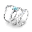 Aquamarine Solitaire Trio Ring Set with Diamond Aquamarine - ( AAA ) - Quality - Rosec Jewels