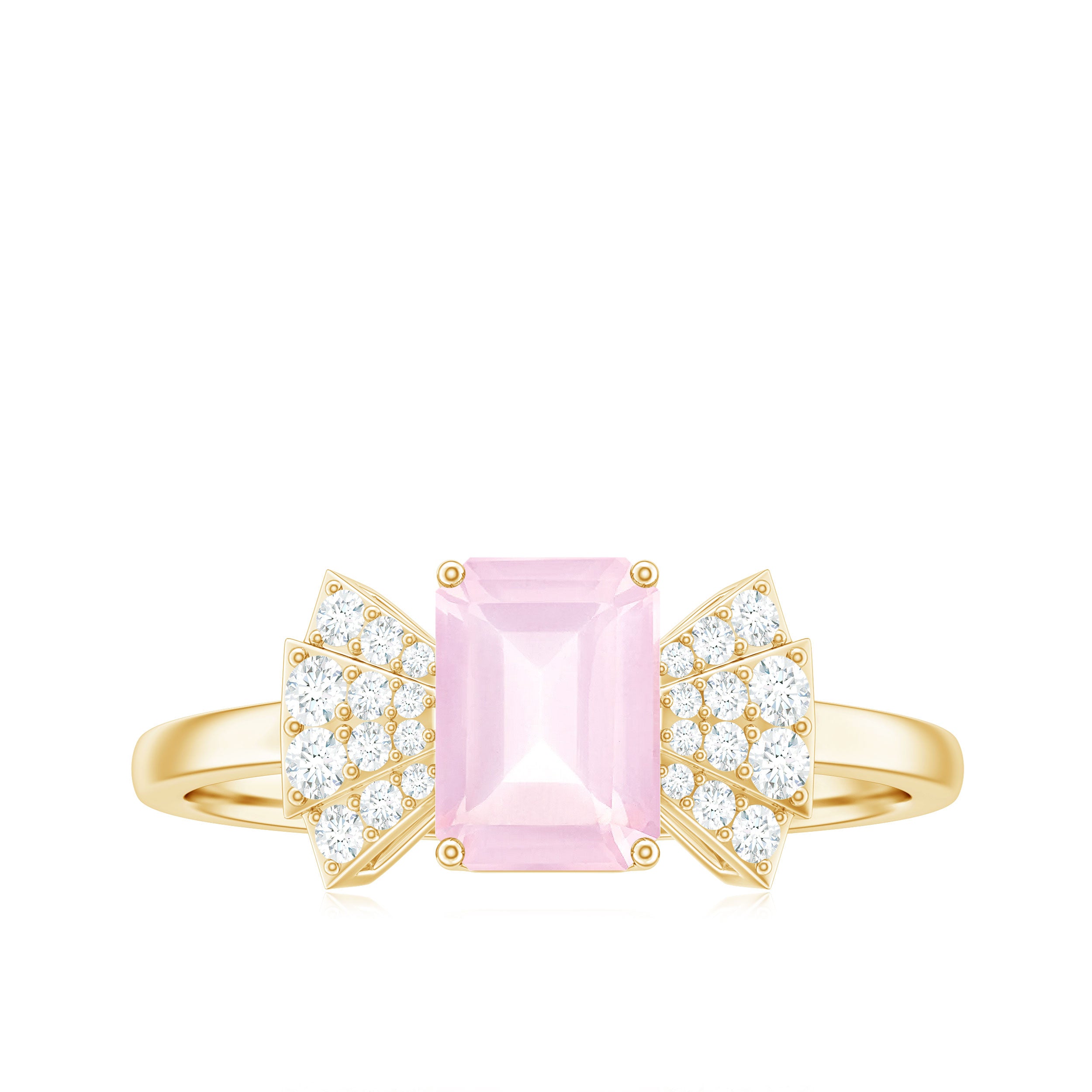 Octagon Cut Rose Quartz and Diamond Solitaire Engagement Ring Rose Quartz - ( AAA ) - Quality - Rosec Jewels