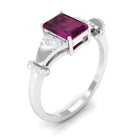 Emerald Cut Solitaire Rhodolite Ring with Diamond Rhodolite - ( AAA ) - Quality - Rosec Jewels