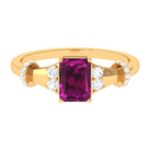 Emerald Cut Solitaire Rhodolite Ring with Diamond Rhodolite - ( AAA ) - Quality - Rosec Jewels