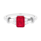 Emerald Cut Solitaire Created Ruby Ring with Diamond Lab Created Ruby - ( AAAA ) - Quality - Rosec Jewels