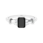 Emerald Cut Black Onyx Solitaire Ring with Moissanite Black Onyx - ( AAA ) - Quality 92.5 Sterling Silver 9 - Rosec Jewels