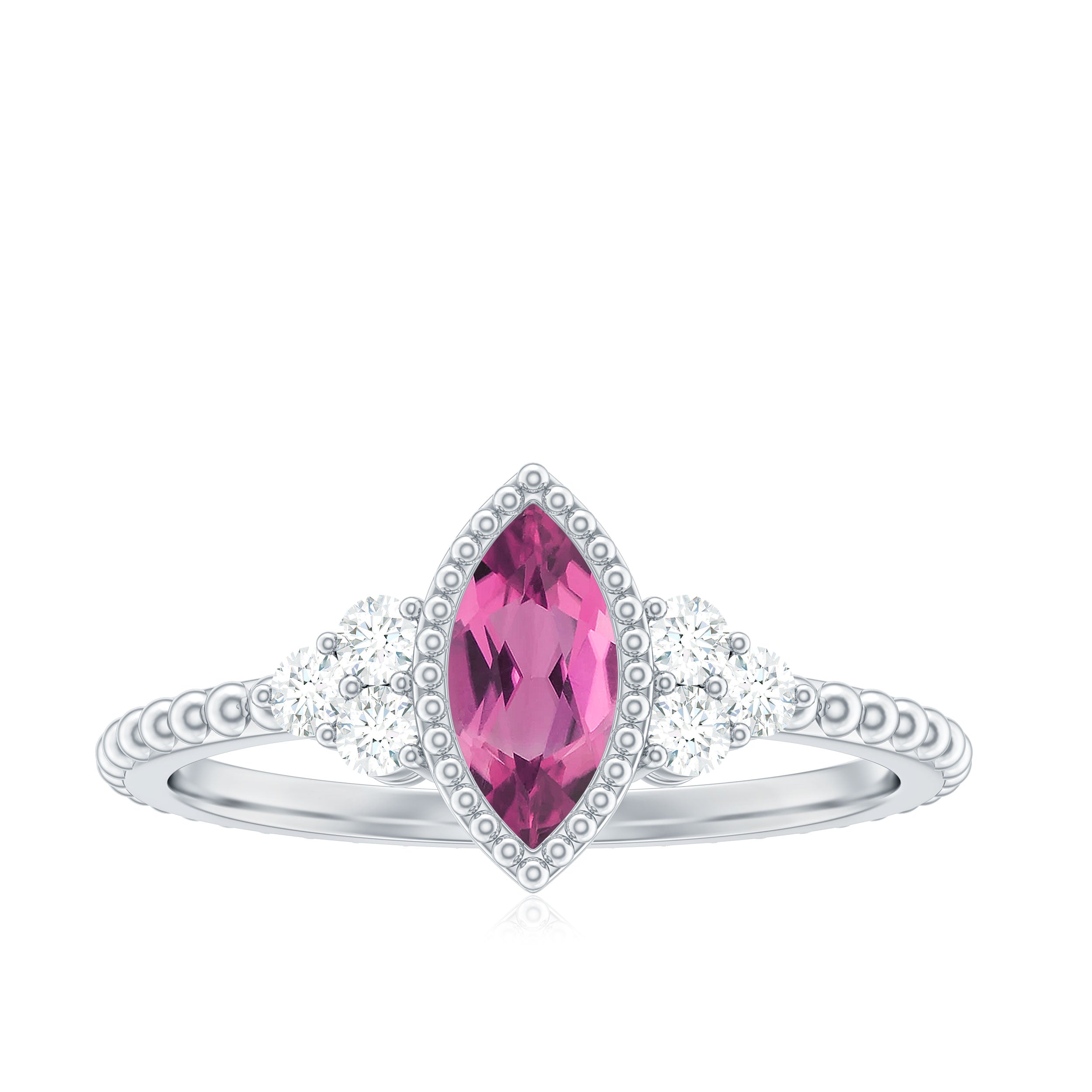 Marquise Shape Pink Tourmaline Solitaire Promise Ring with Diamond Pink Tourmaline - ( AAA ) - Quality - Rosec Jewels