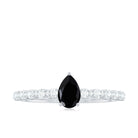 Pear Shape Black Onyx Solitaire Promise Ring with Diamond Black Onyx - ( AAA ) - Quality - Rosec Jewels