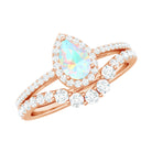 Ethiopian Opal Designer Teardrop Ring Set with Moissanite Halo Ethiopian Opal - ( AAA ) - Quality - Rosec Jewels