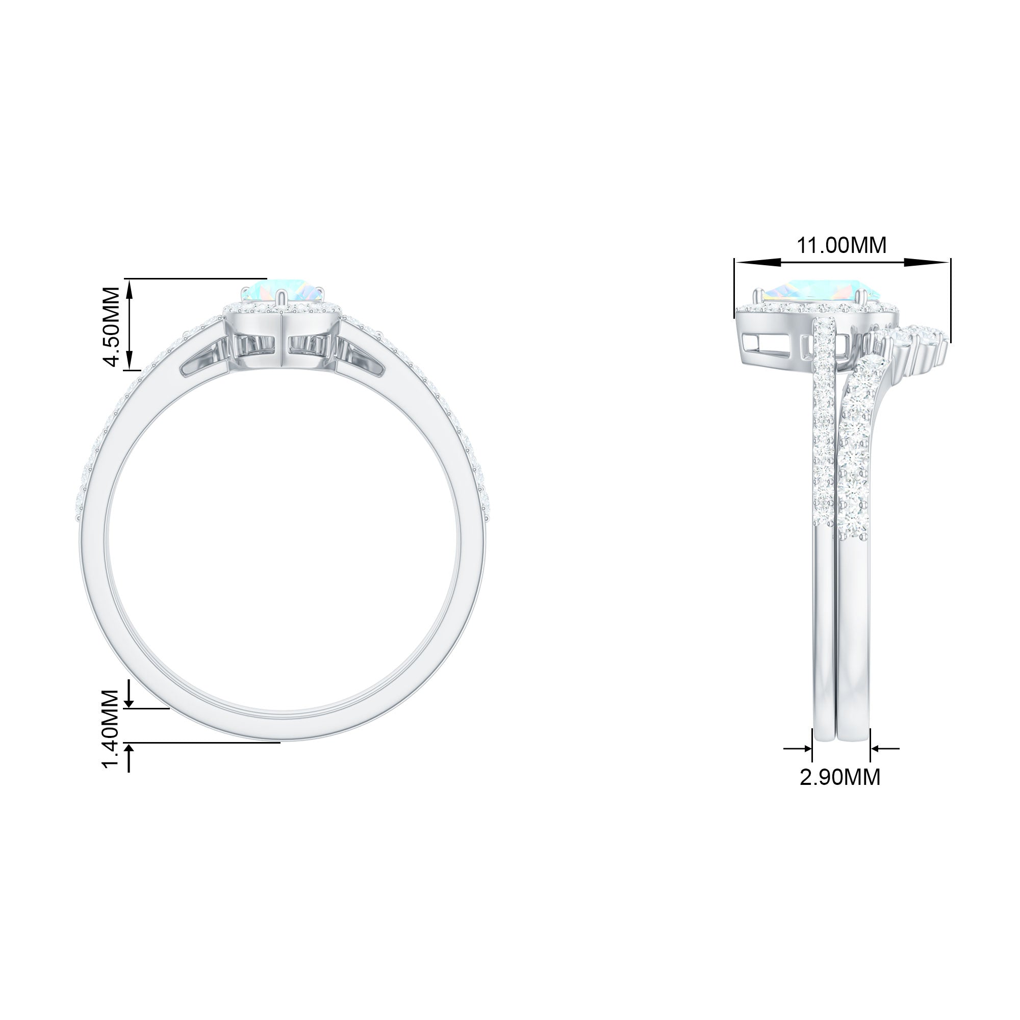 Ethiopian Opal Designer Teardrop Ring Set with Moissanite Halo Ethiopian Opal - ( AAA ) - Quality - Rosec Jewels