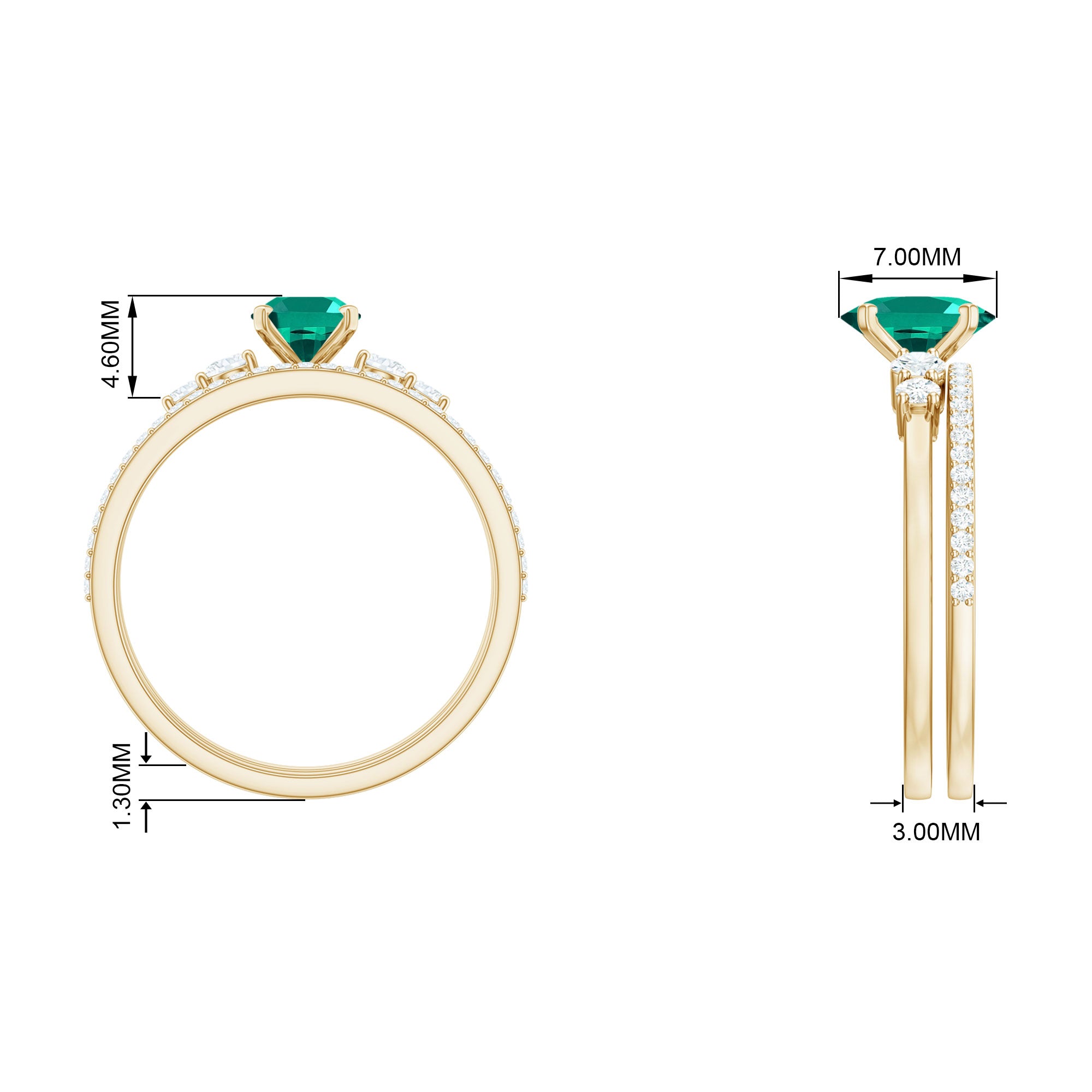 Oval Created Emerald Solitaire Ring Set with Diamond Lab Created Emerald - ( AAAA ) - Quality - Rosec Jewels