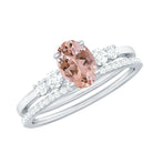 Oval Morganite Solitaire Ring Set with Diamond Morganite - ( AAA ) - Quality - Rosec Jewels