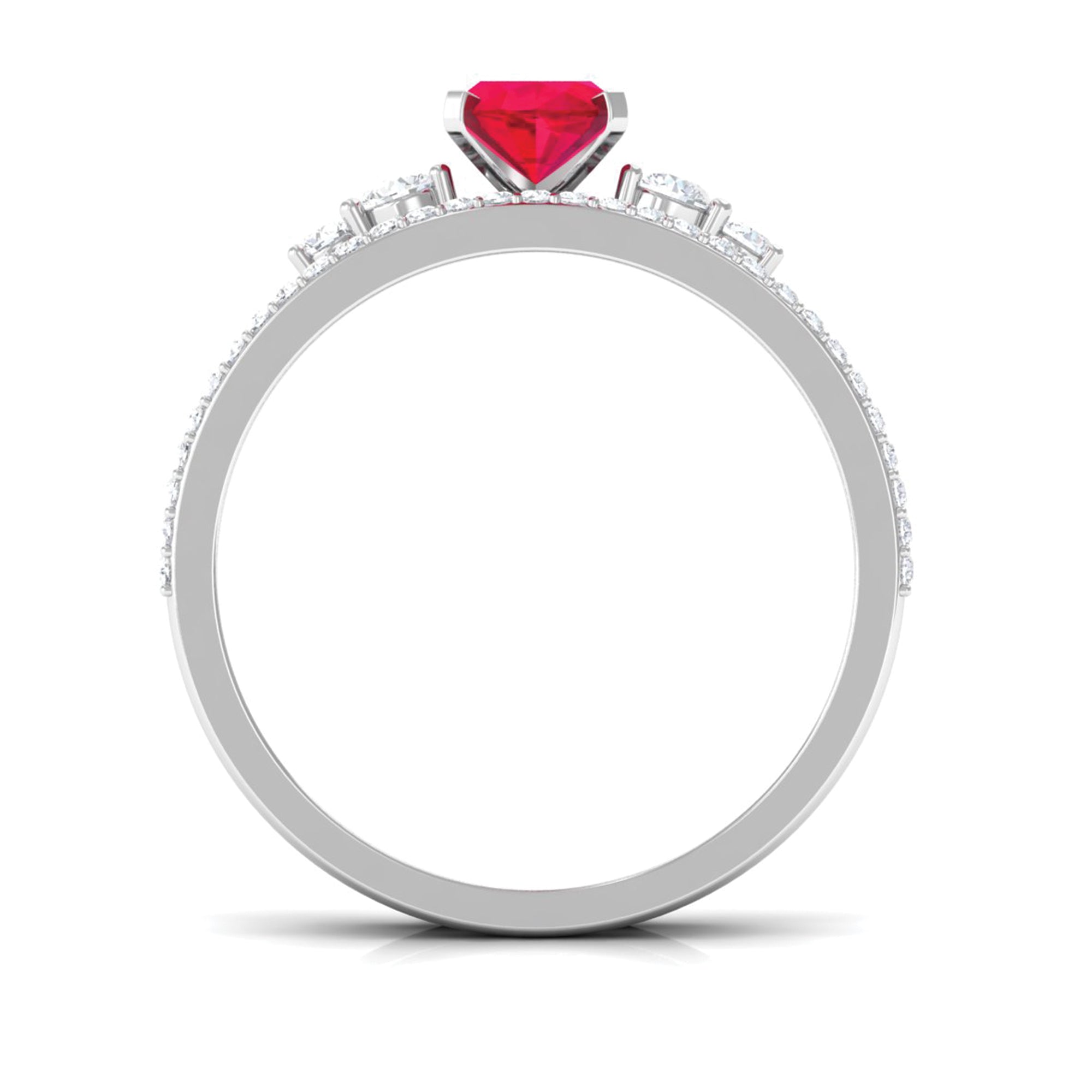 2 CT Oval Created Ruby Solitaire Ring Set with Diamond Lab Created Ruby - ( AAAA ) - Quality - Rosec Jewels