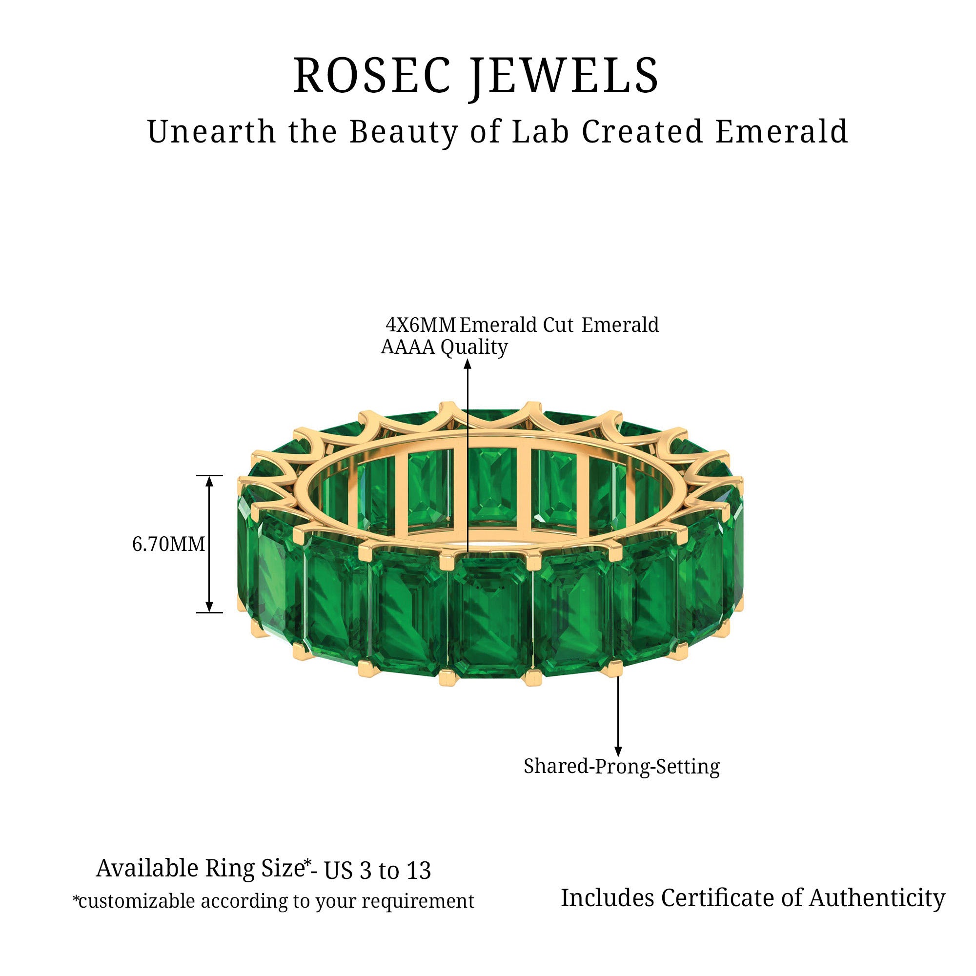 Octagon Cut Lab Grown Emerald Wide Eternity Band Ring Lab Created Emerald - ( AAAA ) - Quality - Rosec Jewels