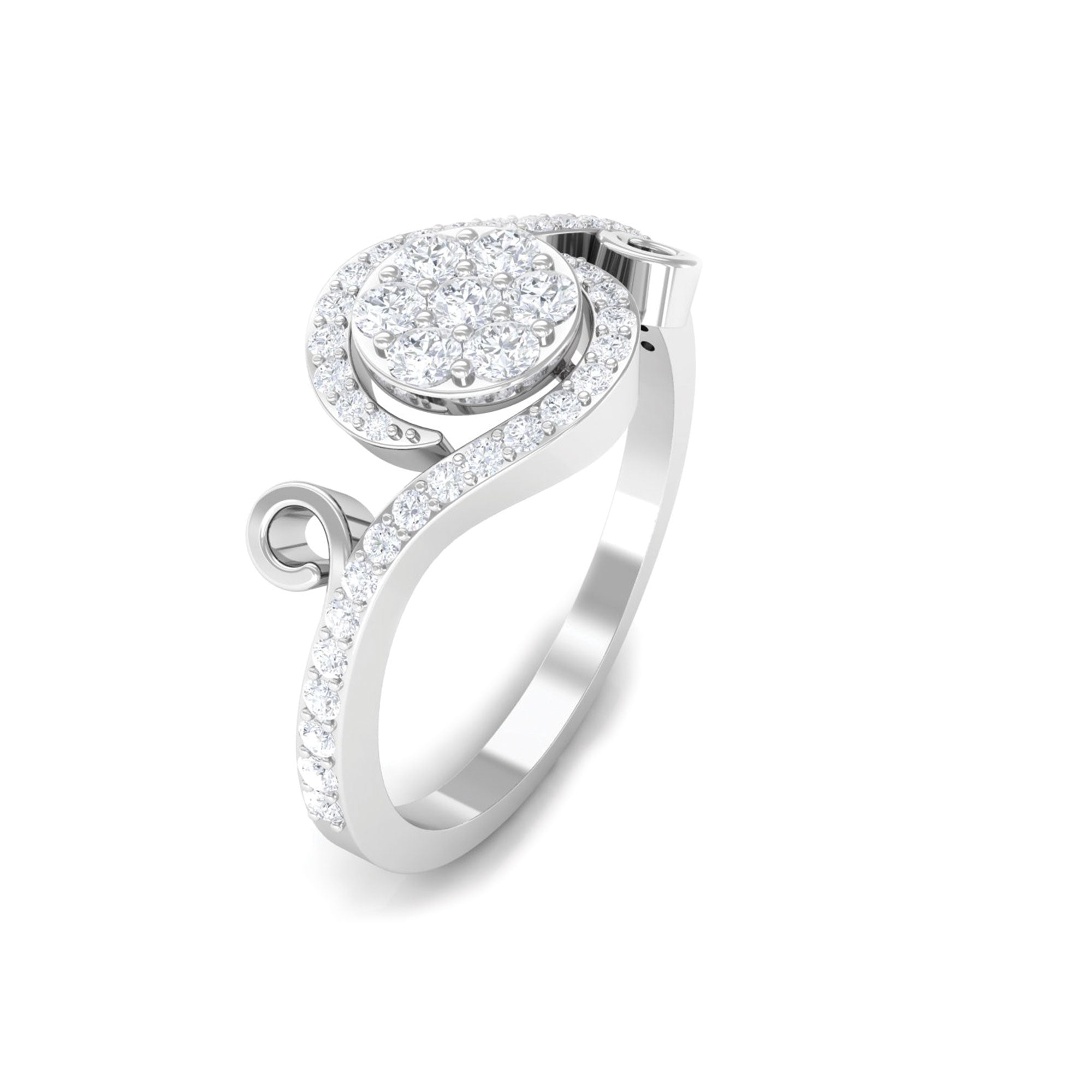 Designer Diamond Bypass Engagement Ring in Illusion Setting Diamond - ( HI-SI ) - Color and Clarity - Rosec Jewels