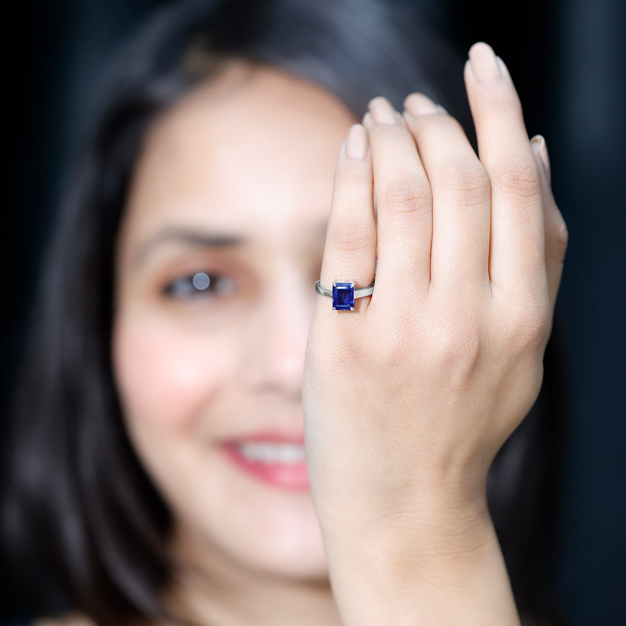 Octagon Cut Lab Created Blue Sapphire Solitaire Ring Rosec Jewels
