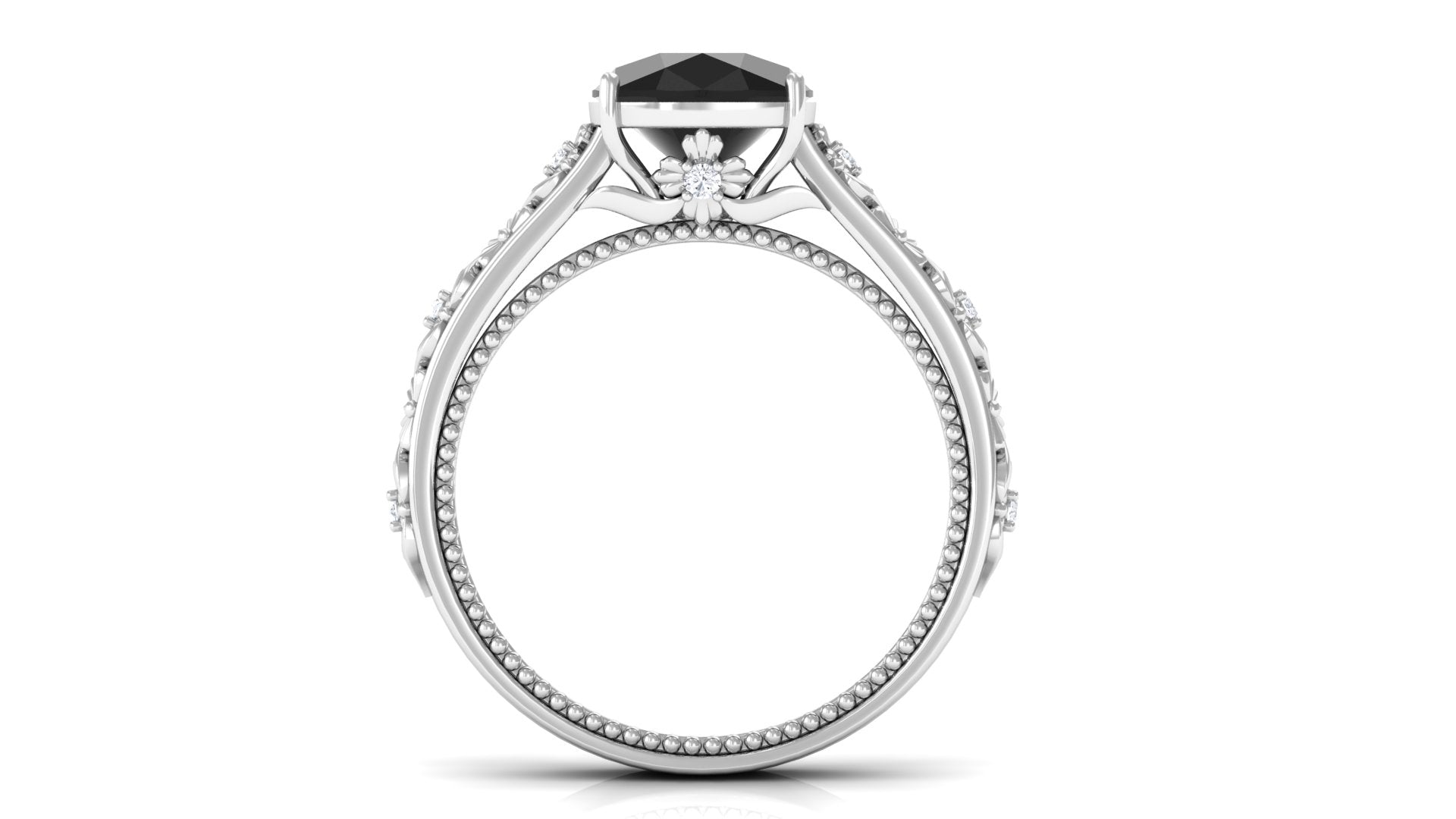 Rosec Jewels-2 CT Cushion Cut Black Spinel Solitaire Engagement Ring