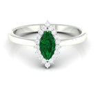 Marquise Cut Emerald Engagement Ring with Diamond Halo Emerald - ( AAA ) - Quality - Rosec Jewels