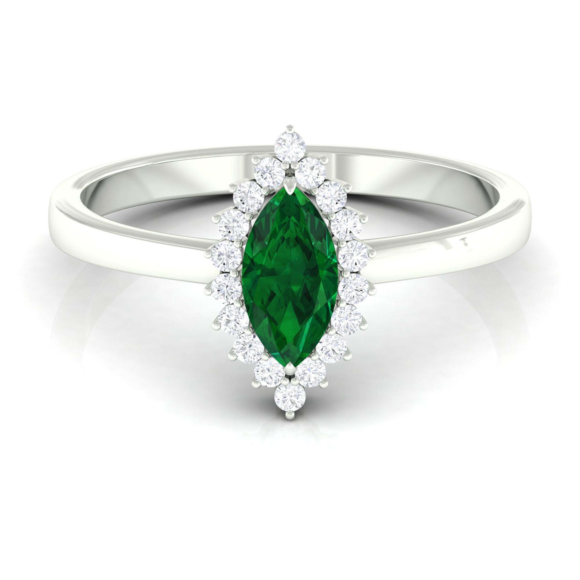 Marquise Cut Emerald Engagement Ring with Diamond Halo Emerald - ( AAA ) - Quality - Rosec Jewels