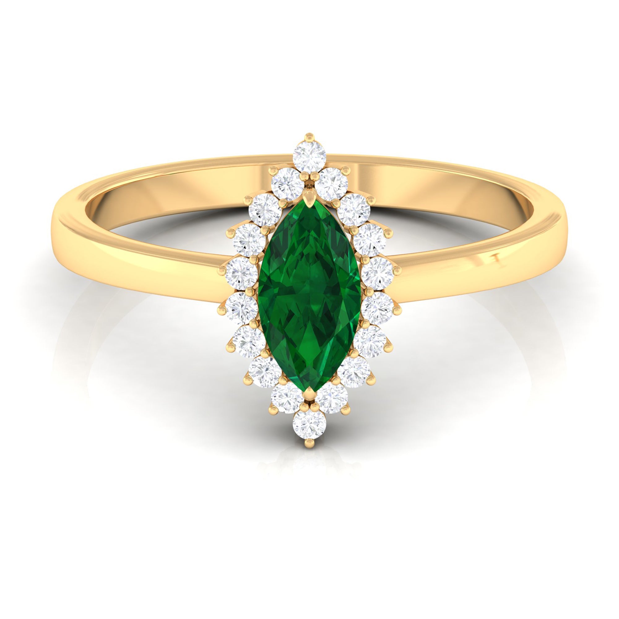 Marquise Cut Emerald Engagement Ring with Diamond Halo Emerald - ( AAA ) - Quality - Rosec Jewels