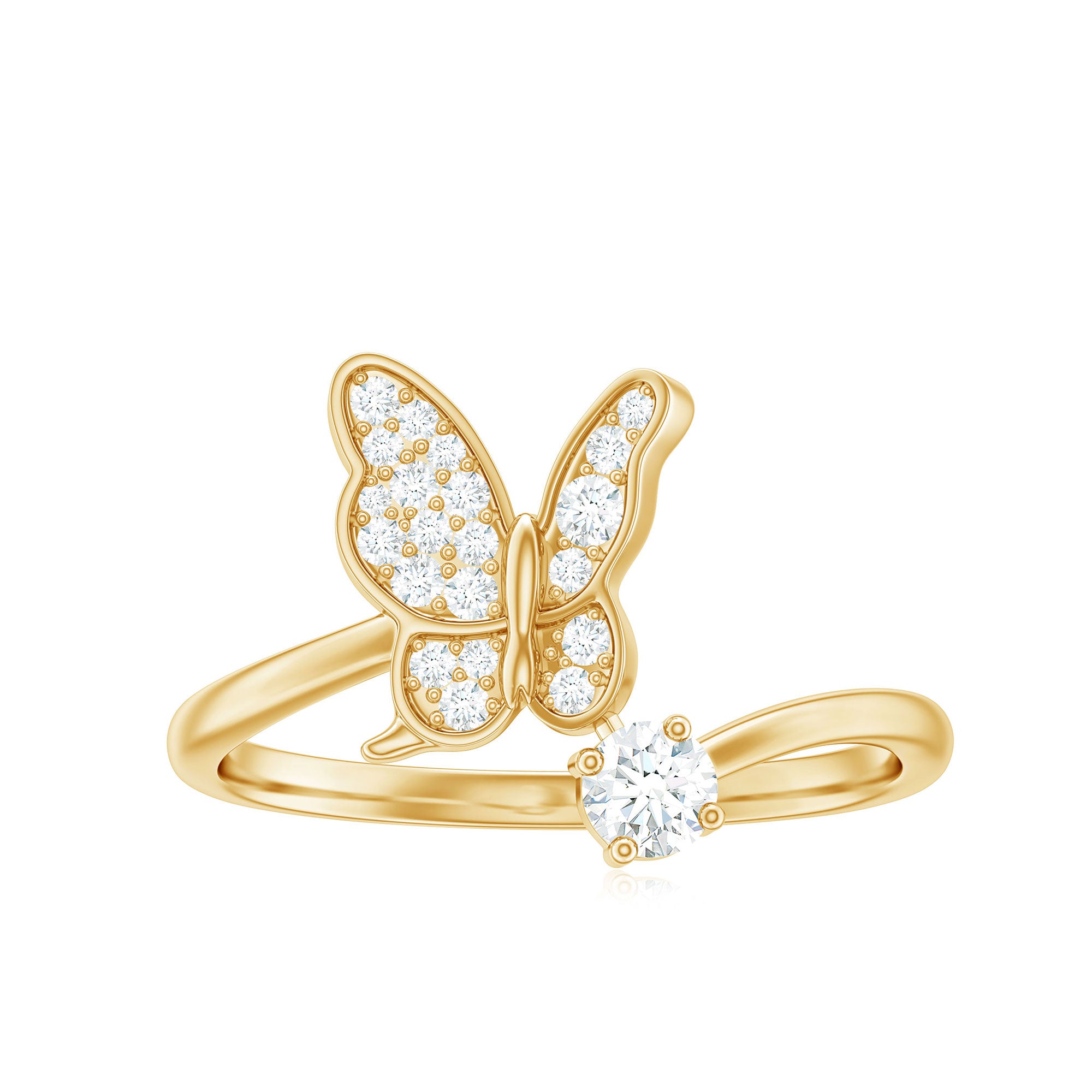 1/4 CT Prong Set Diamond and Gold Butterfly Ring for Women Diamond - ( HI-SI ) - Color and Clarity - Rosec Jewels