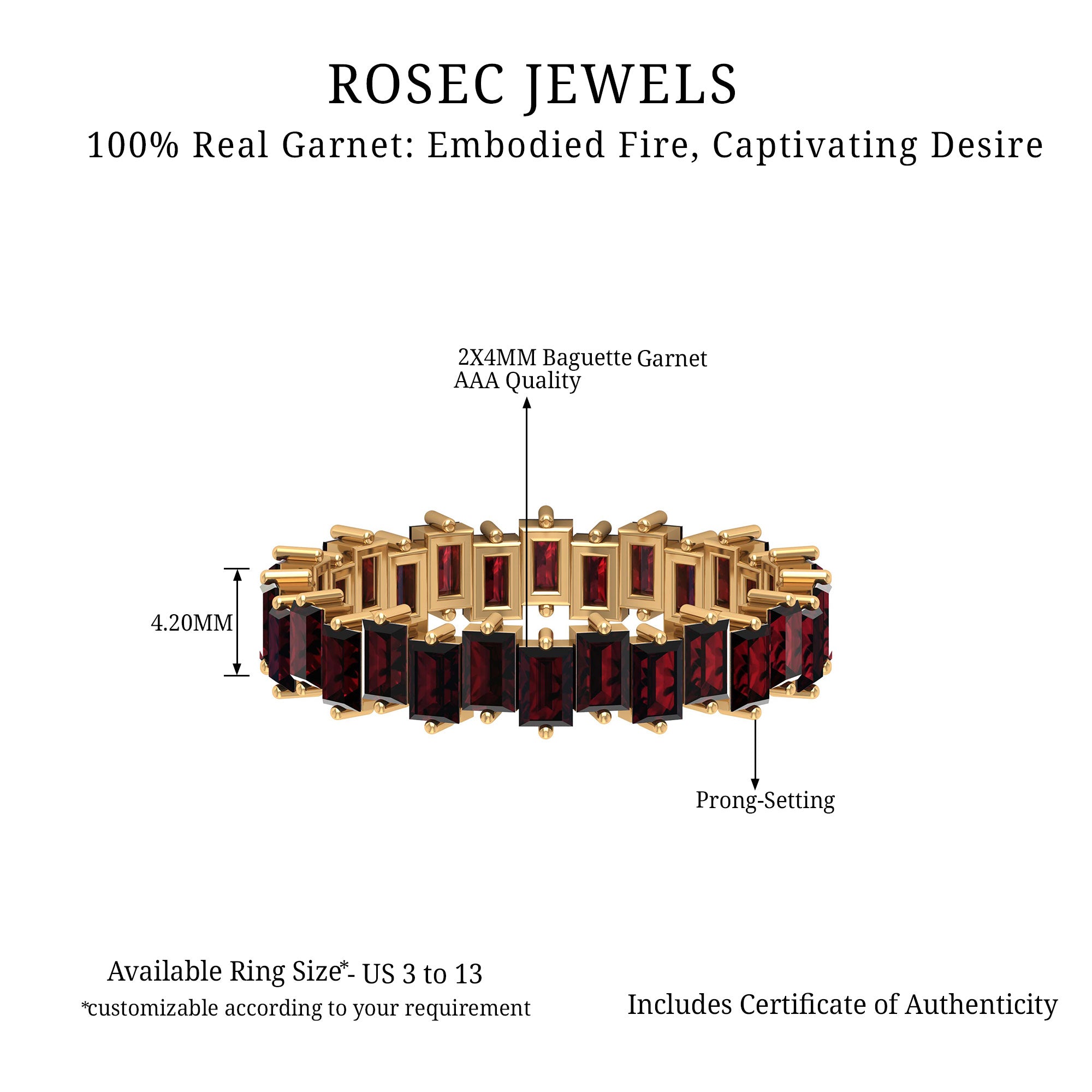 Uneven Baguette Cut Garnet Eternity Ring in 2 Prong Setting Garnet - ( AAA ) - Quality - Rosec Jewels