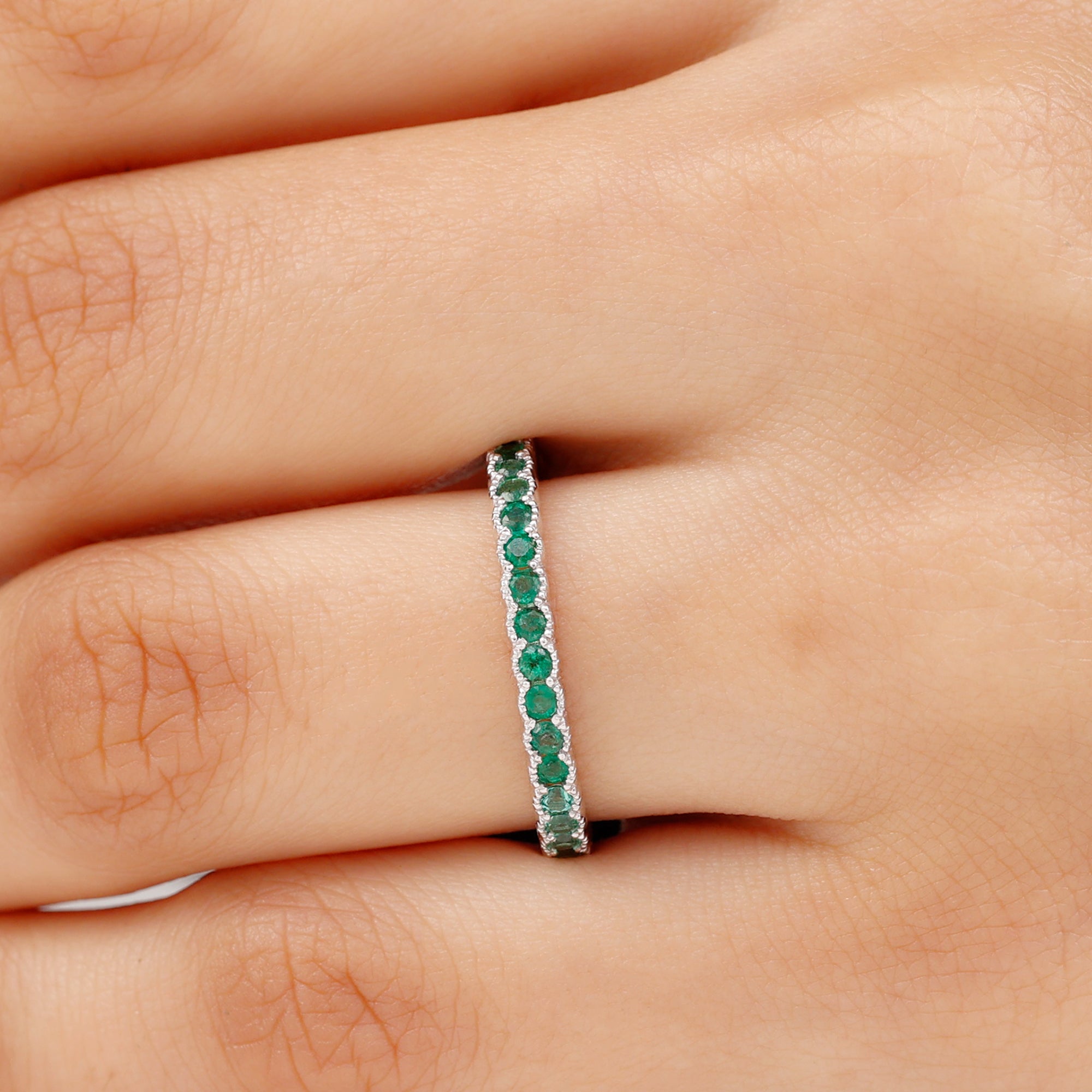 Beaded Bezel Emerald Full Eternity Anniversary Band Ring Emerald - ( AAA ) - Quality - Rosec Jewels