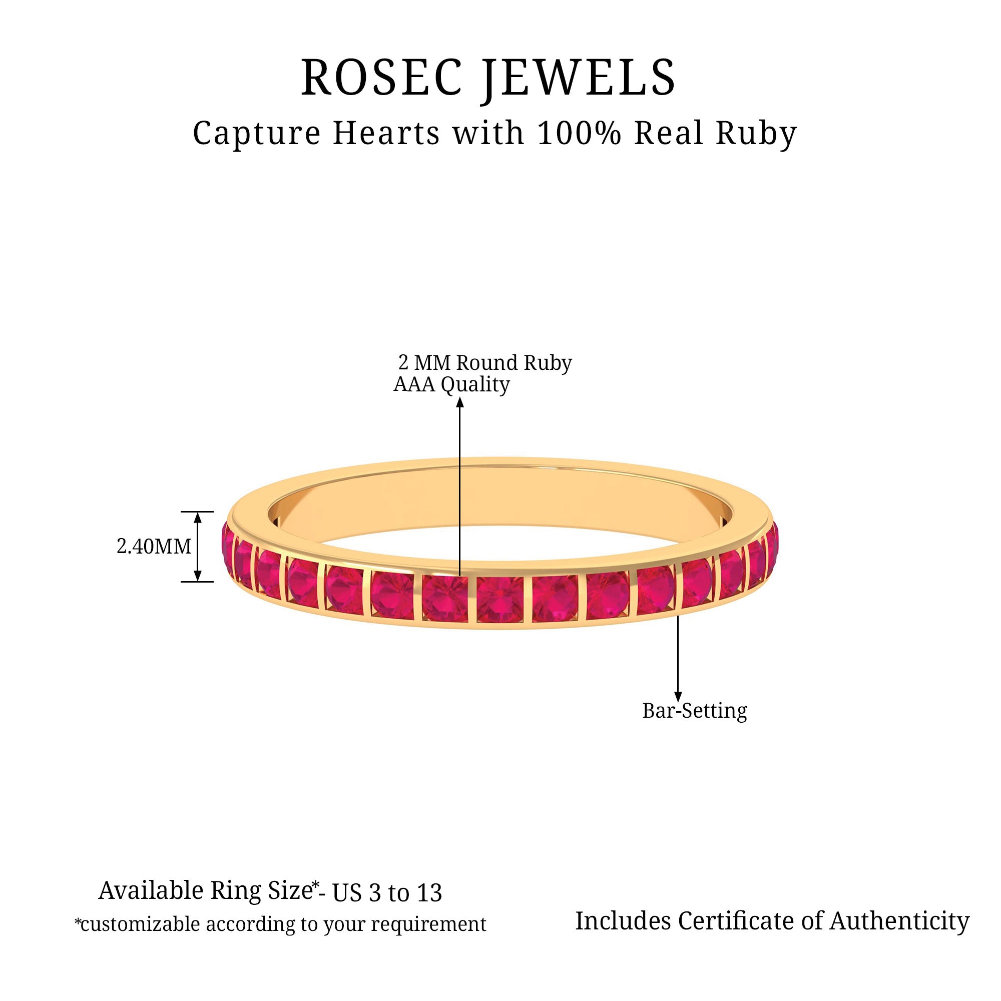 Bar Set Ruby Contemporary Eternity Ring Ruby - ( AAA ) - Quality - Rosec Jewels