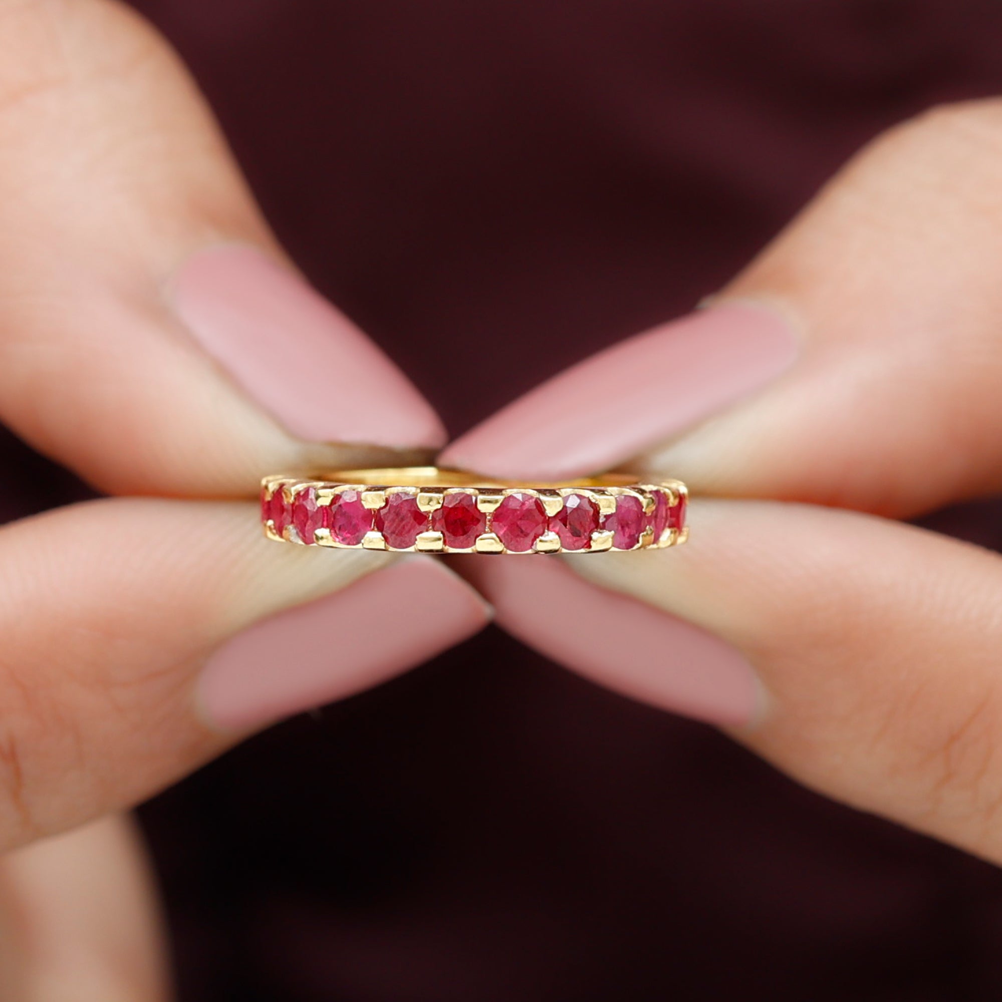 Minimal Round Ruby Eternity Ring Ruby - ( AAA ) - Quality - Rosec Jewels