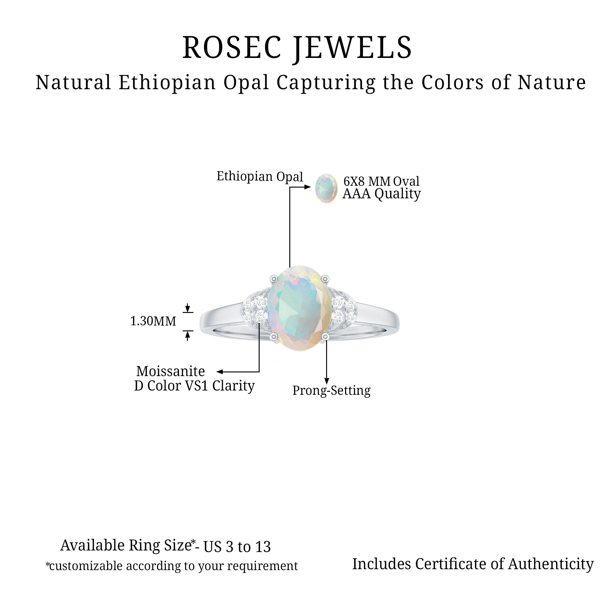 Natural Ethiopian Opal Engagement Ring With Moissanite - Rosec Jewels