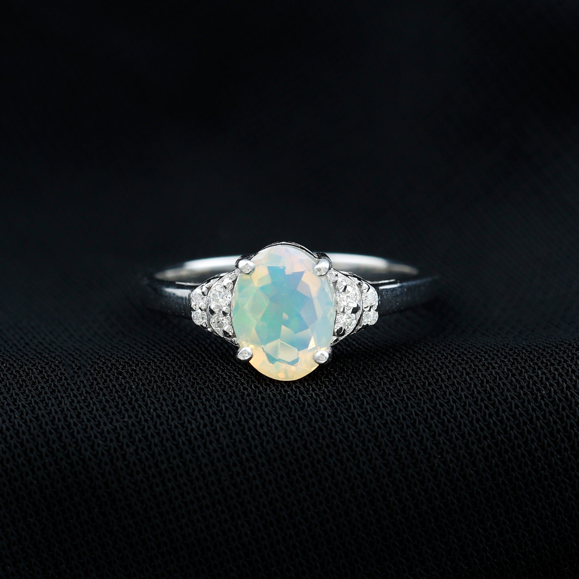 Natural Ethiopian Opal Engagement Ring With Moissanite - Rosec Jewels