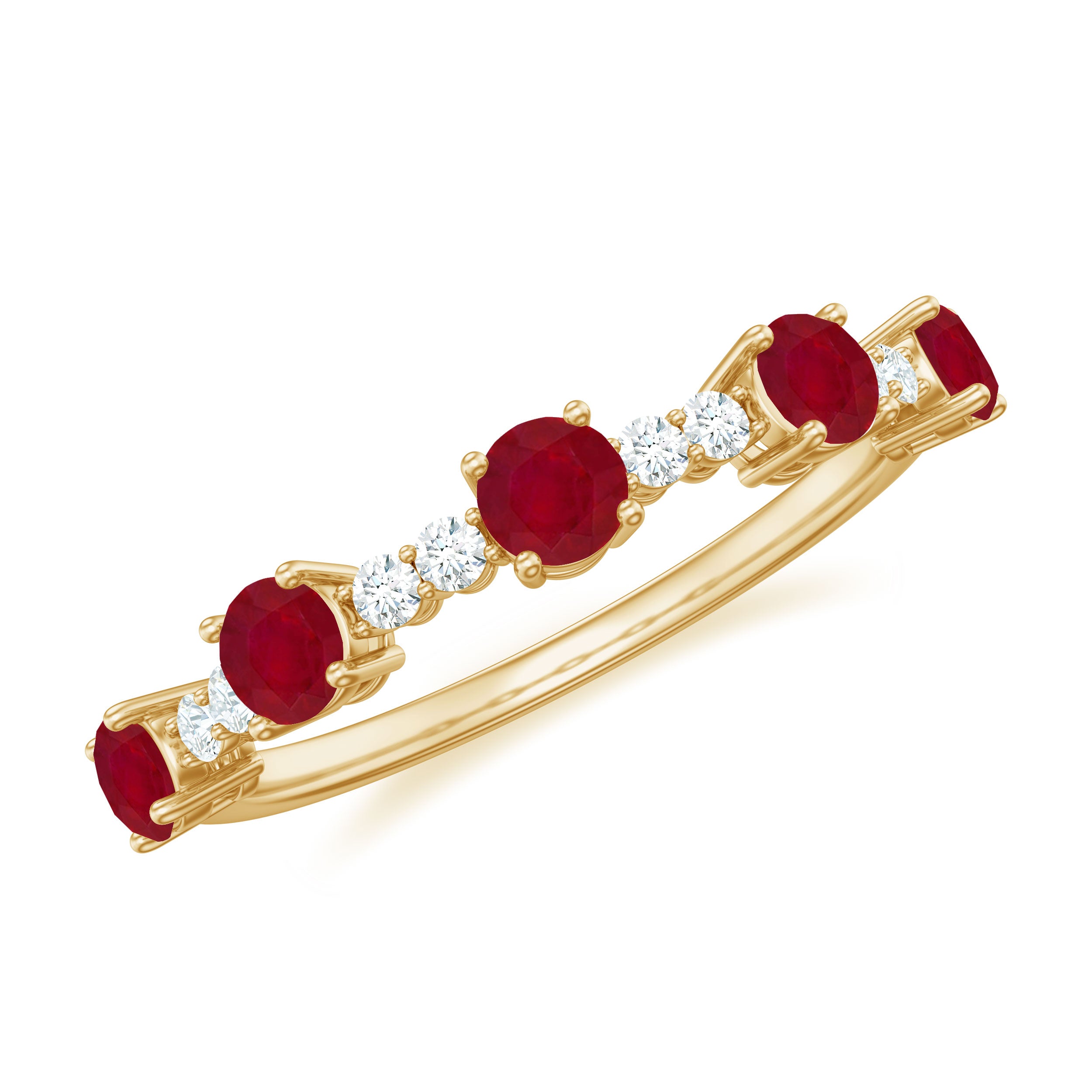 1 CT Minimal Round Shape Ruby and Diamond Stackable Ring Ruby - ( AAA ) - Quality - Rosec Jewels