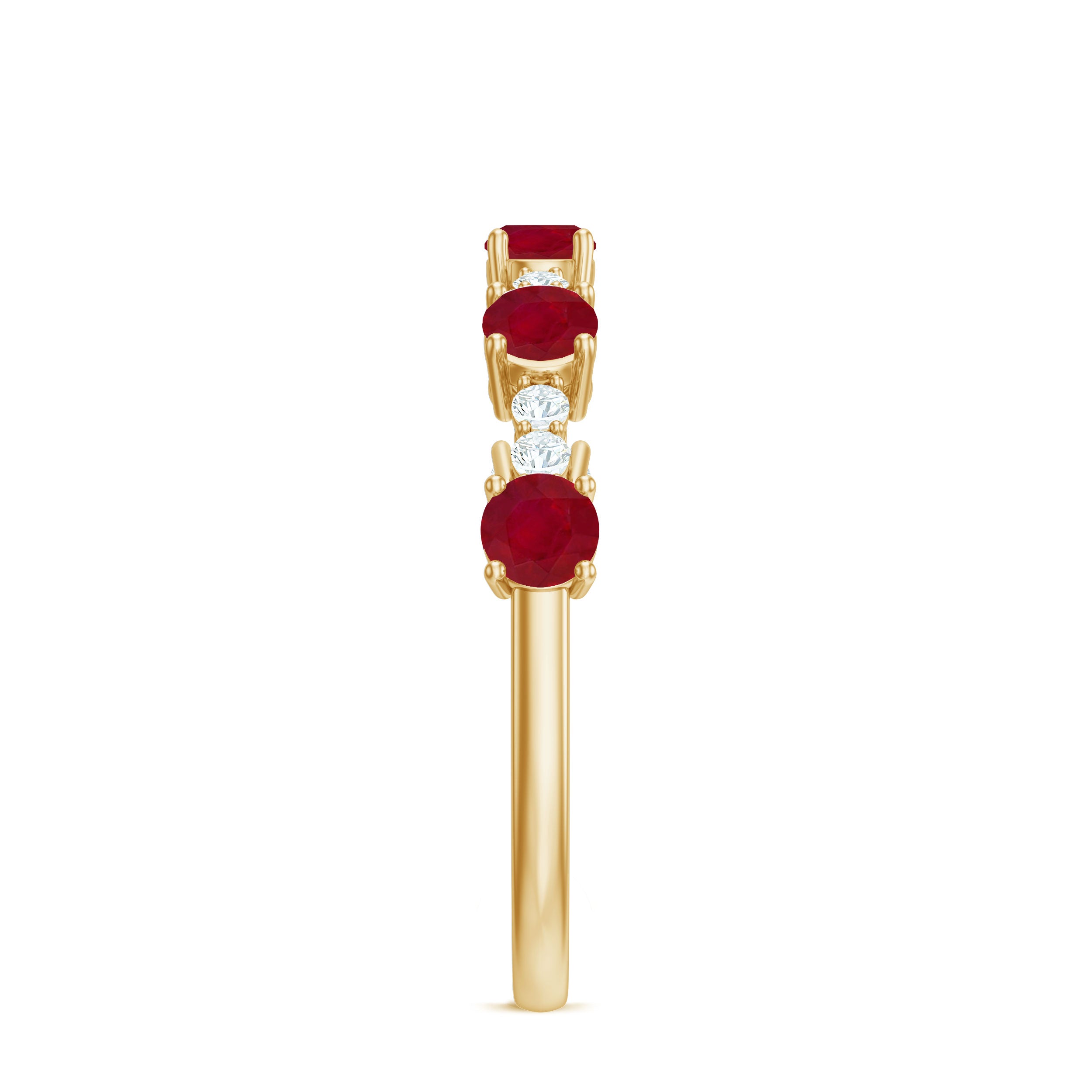 1 CT Minimal Round Shape Ruby and Diamond Stackable Ring Ruby - ( AAA ) - Quality - Rosec Jewels