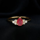 Claw Set Pear Cut Ruby Engagement Ring with Diamond Trio Ruby - ( AAA ) - Quality - Rosec Jewels