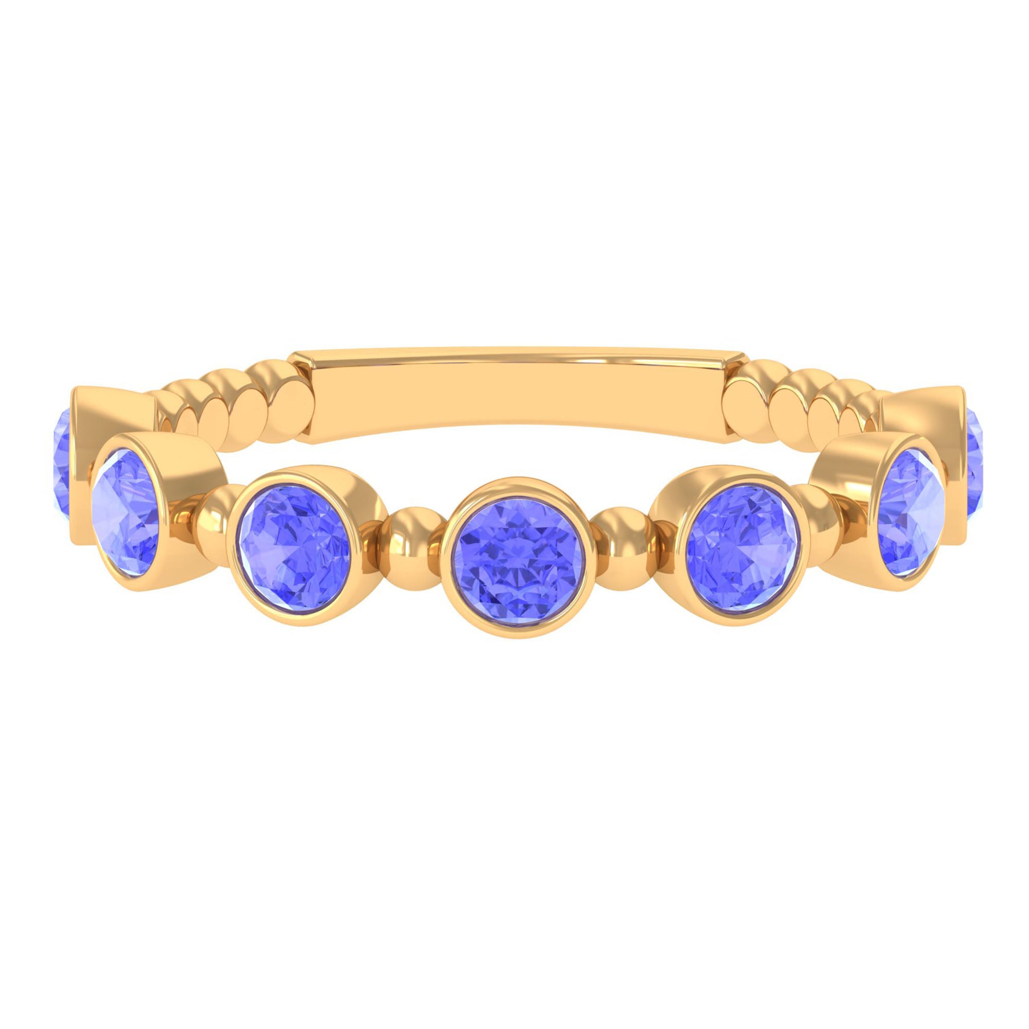 1 CT Bezel Set Tanzanite Half Eternity Ring with Gold Beaded Tanzanite - ( AAA ) - Quality - Rosec Jewels