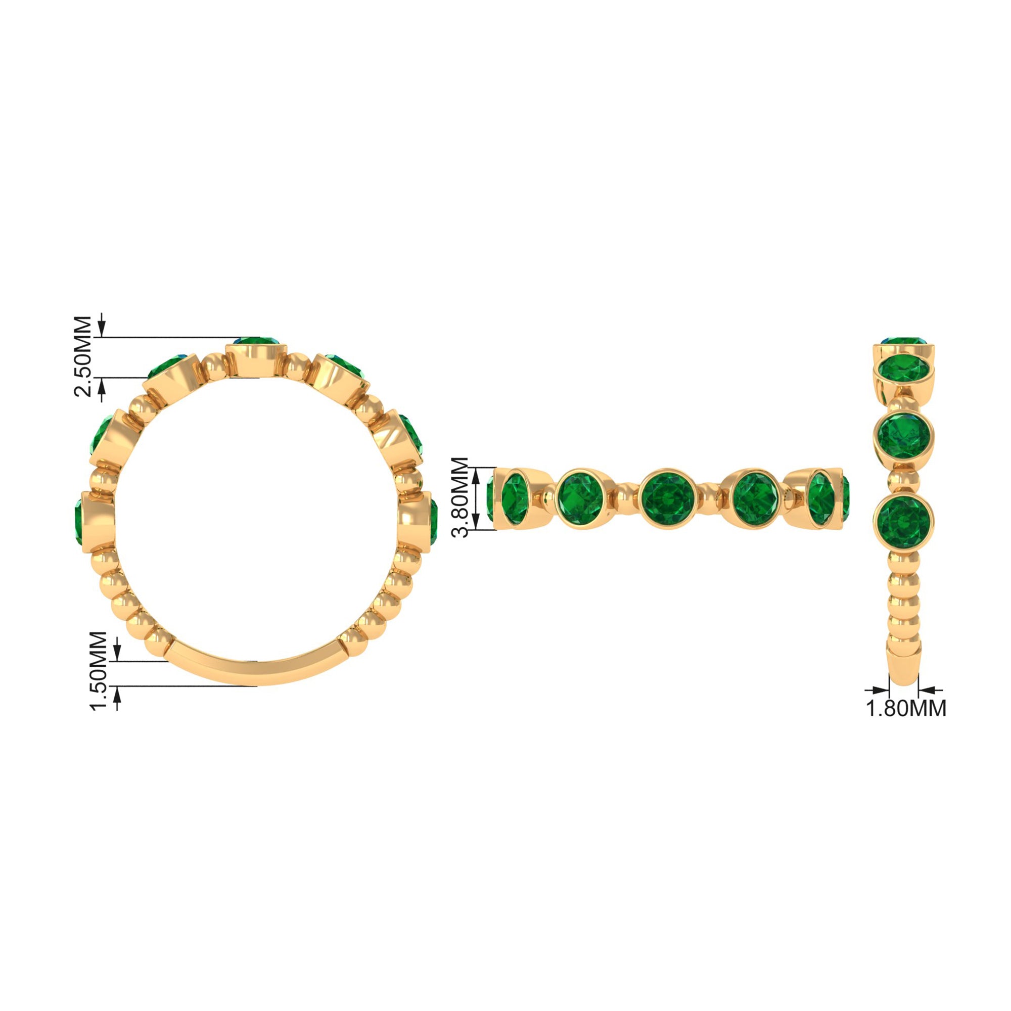 3/4 CT Created Emerald Stackable Ring with Beaded Details Lab Created Emerald - ( AAAA ) - Quality - Rosec Jewels