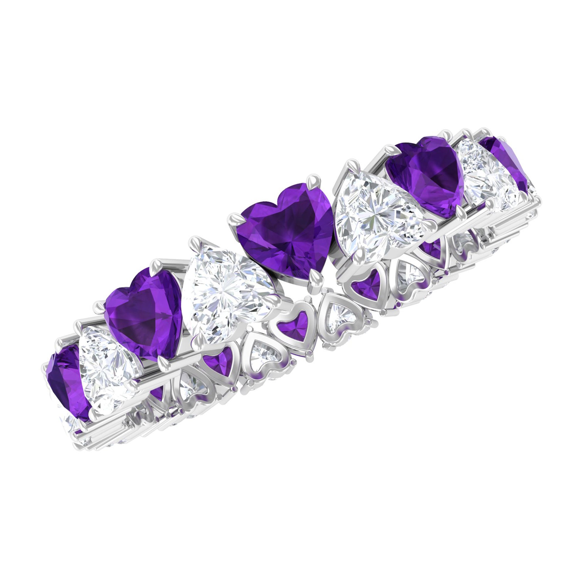 Rosec Jewels-Heart Shape Purple Amethyst and Moissanite Eternity Ring in Claw Setting