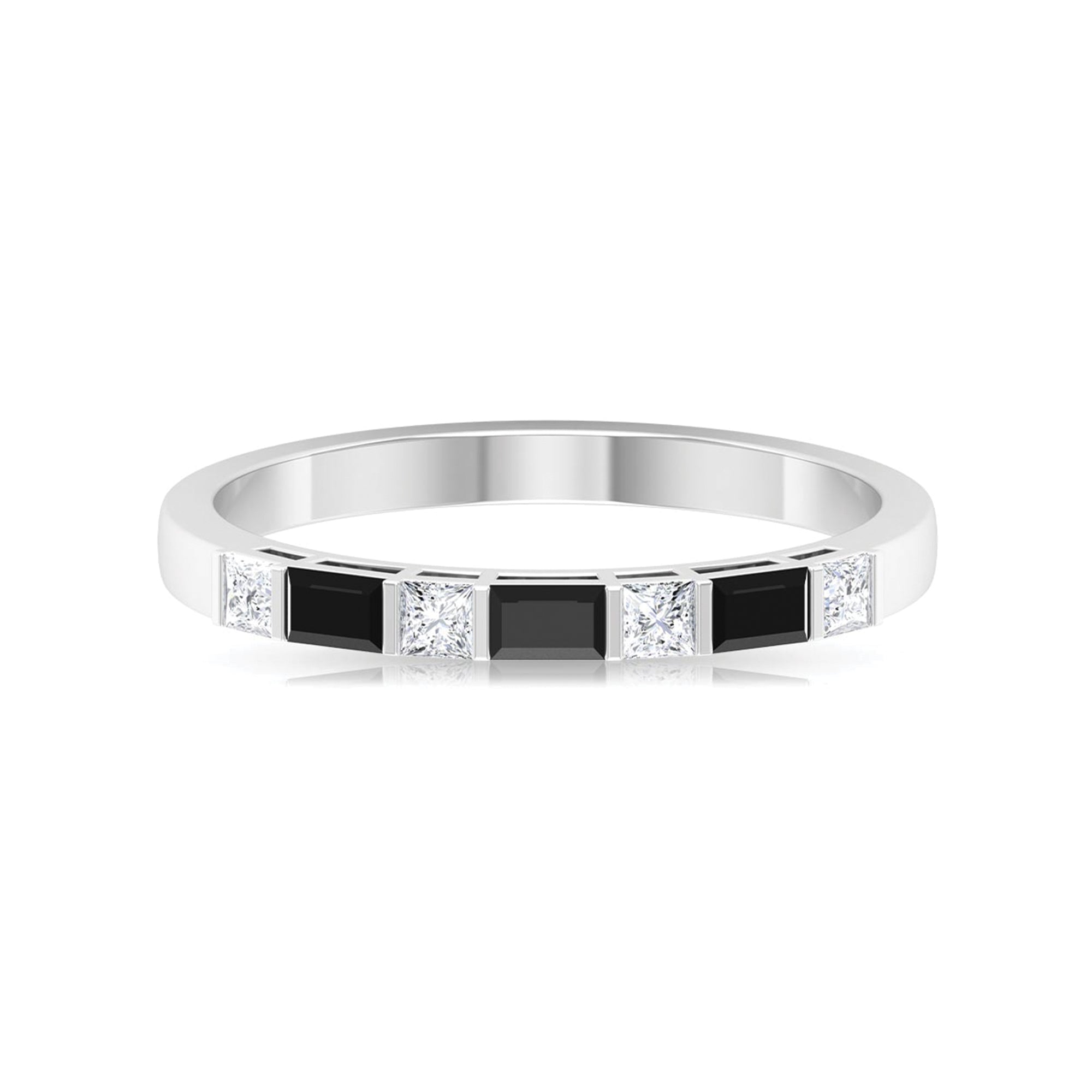 3/4 CT Minimal Black Onyx Seven Stone Band Ring with Diamond Black Onyx - ( AAA ) - Quality - Rosec Jewels