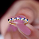 Round Shape Blue Sapphire and Moissanite Stackable Ring Blue Sapphire - ( AAA ) - Quality - Rosec Jewels