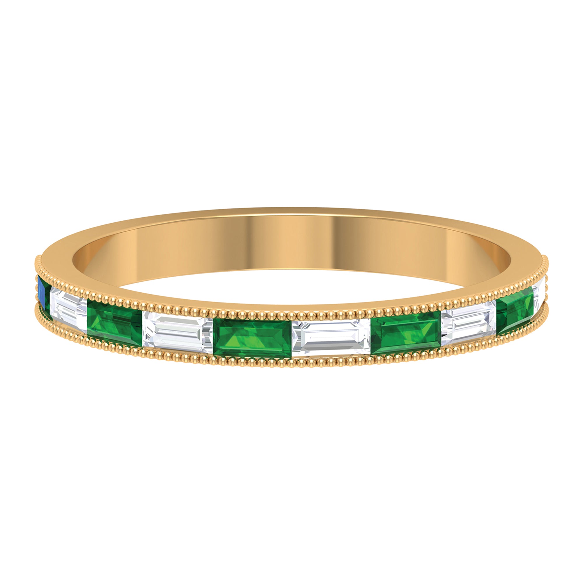 Baguette Cut Lab Grown Emerald and Diamond Band Ring Lab Created Emerald - ( AAAA ) - Quality - Rosec Jewels