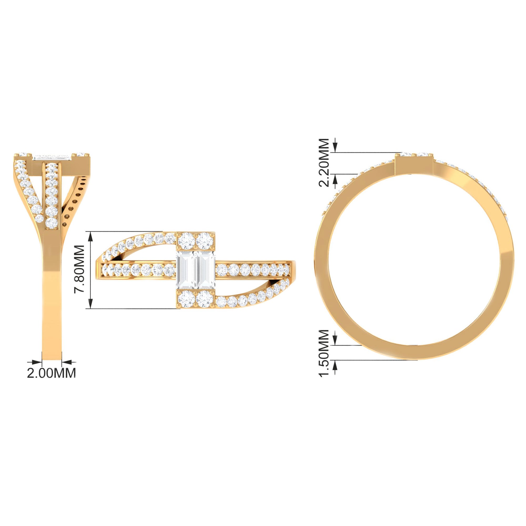 Baguette Shape Natural Diamond Bypass Engagement Ring Diamond - ( HI-SI ) - Color and Clarity - Rosec Jewels