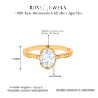 Oval Shape Moissanite Solitaire Engagement Ring with Beaded Detailing Moissanite - ( D-VS1 ) - Color and Clarity - Rosec Jewels