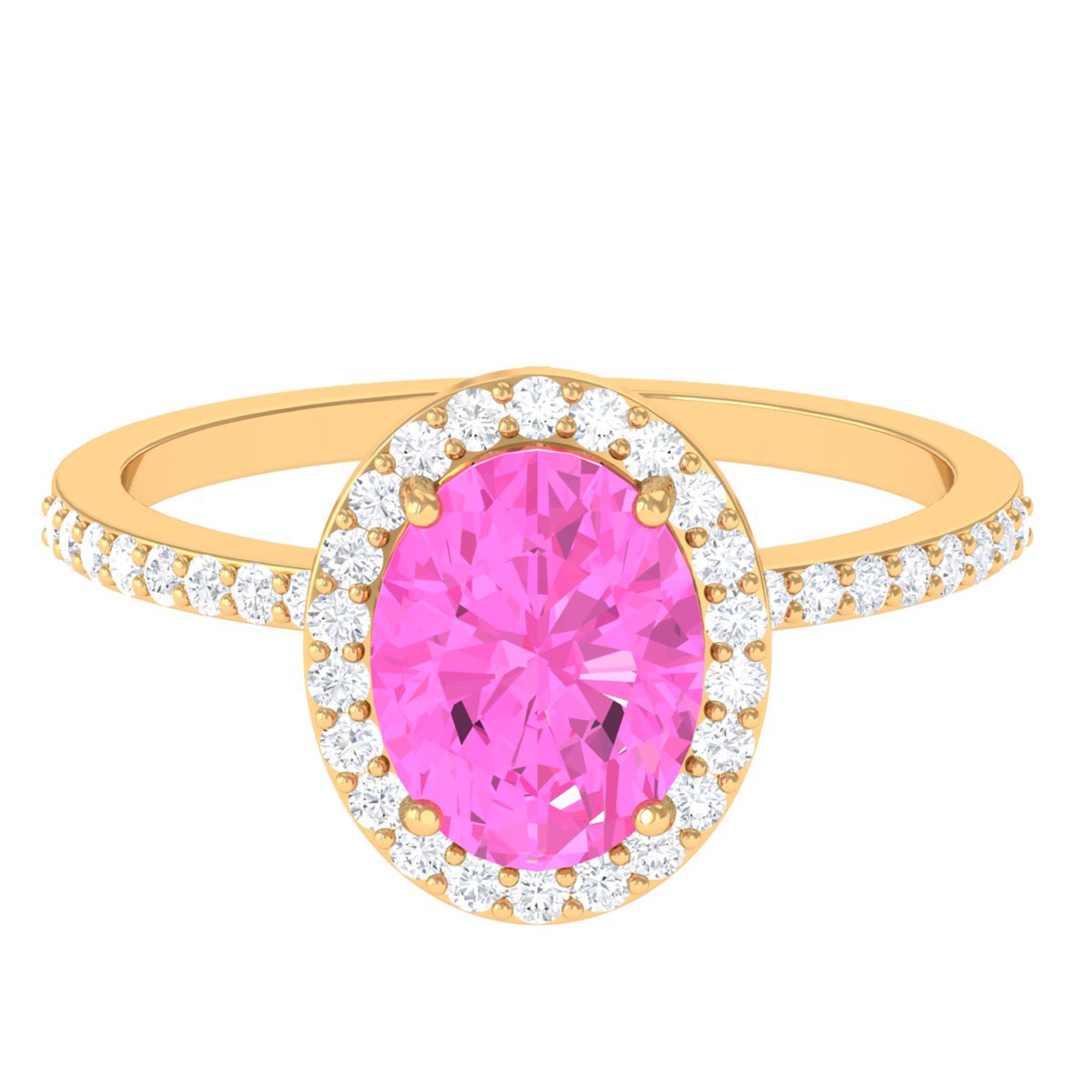 Oval Cut Created Pink Sapphire and Diamond Halo Ring Lab Created Pink Sapphire - ( AAAA ) - Quality - Rosec Jewels